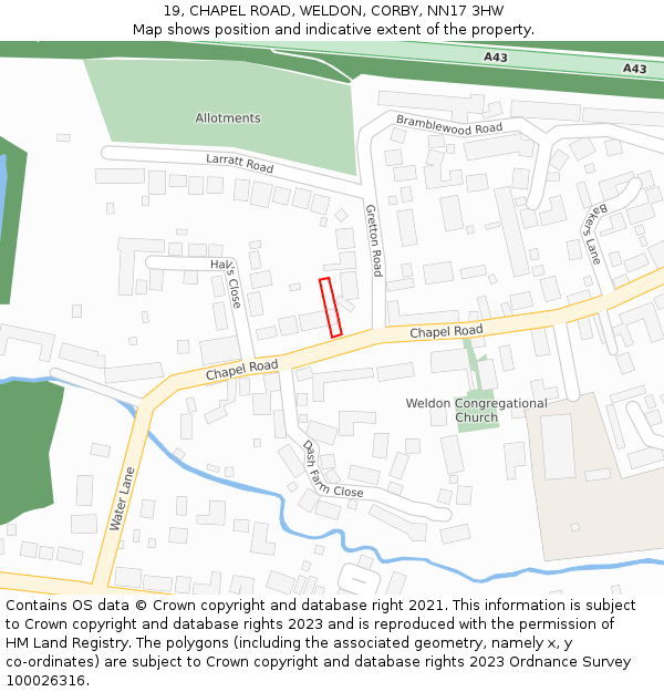 19, CHAPEL ROAD, WELDON, CORBY, NN17 3HW: Location map and indicative extent of plot