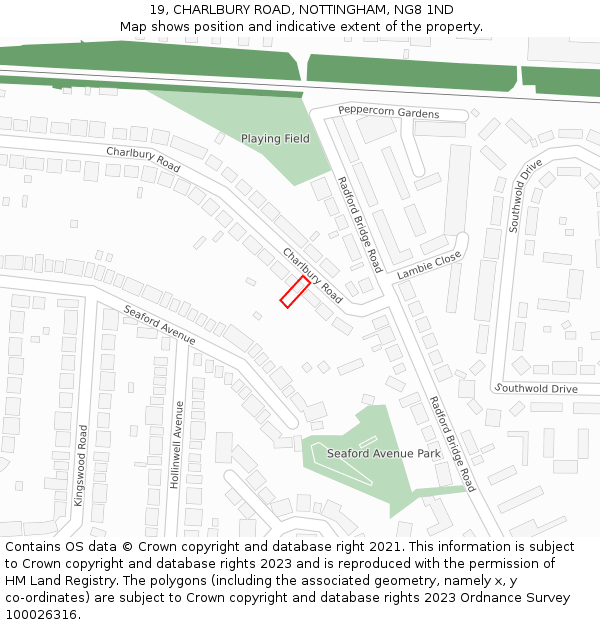 19, CHARLBURY ROAD, NOTTINGHAM, NG8 1ND: Location map and indicative extent of plot