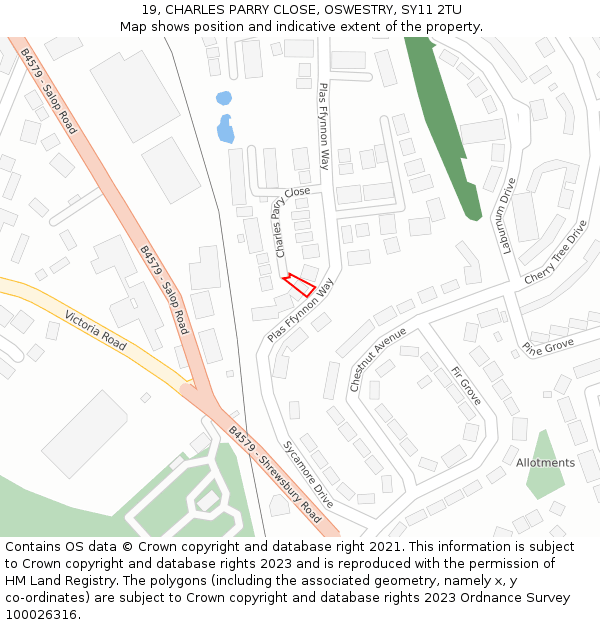 19, CHARLES PARRY CLOSE, OSWESTRY, SY11 2TU: Location map and indicative extent of plot