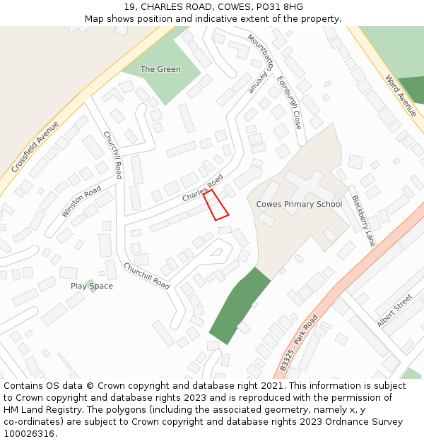 19, CHARLES ROAD, COWES, PO31 8HG: Location map and indicative extent of plot