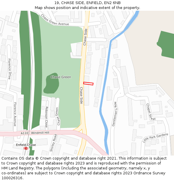 19, CHASE SIDE, ENFIELD, EN2 6NB: Location map and indicative extent of plot