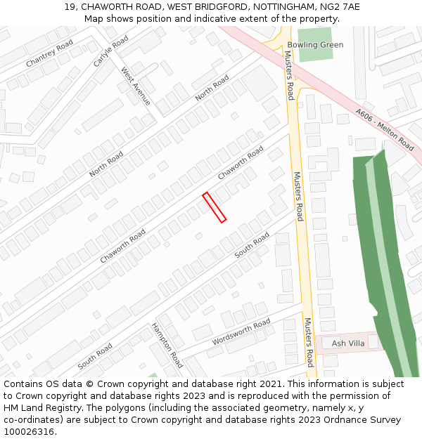 19, CHAWORTH ROAD, WEST BRIDGFORD, NOTTINGHAM, NG2 7AE: Location map and indicative extent of plot