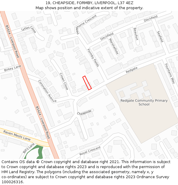 19, CHEAPSIDE, FORMBY, LIVERPOOL, L37 4EZ: Location map and indicative extent of plot