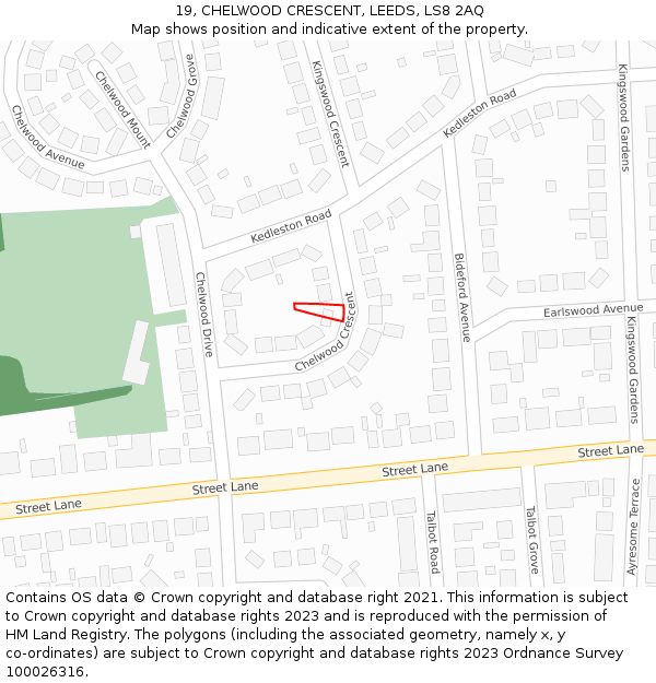 19, CHELWOOD CRESCENT, LEEDS, LS8 2AQ: Location map and indicative extent of plot