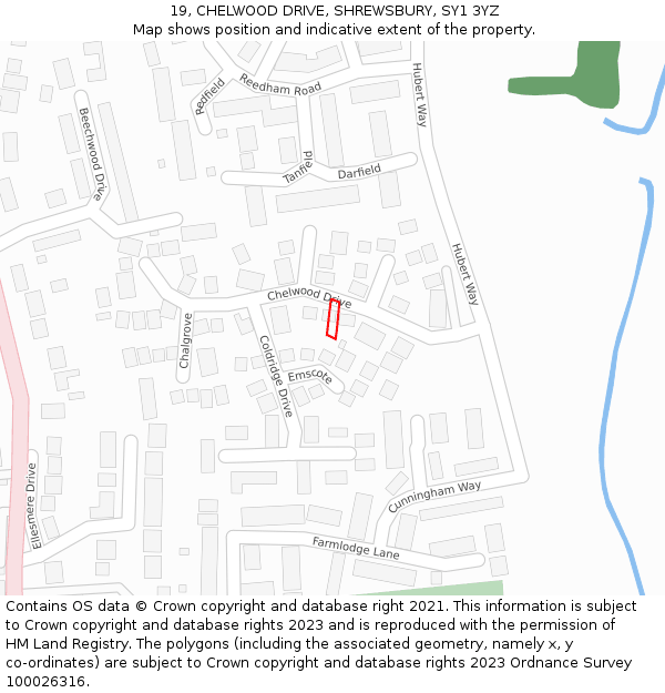 19, CHELWOOD DRIVE, SHREWSBURY, SY1 3YZ: Location map and indicative extent of plot