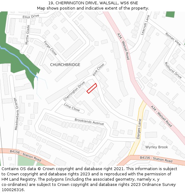 19, CHERRINGTON DRIVE, WALSALL, WS6 6NE: Location map and indicative extent of plot