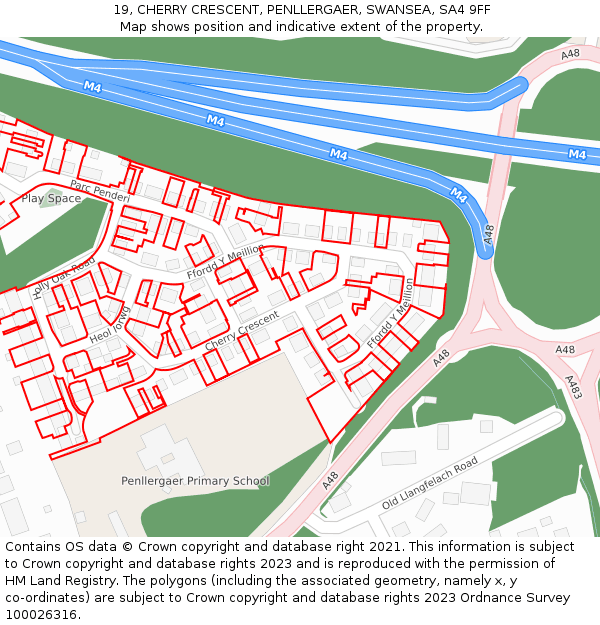 19, CHERRY CRESCENT, PENLLERGAER, SWANSEA, SA4 9FF: Location map and indicative extent of plot