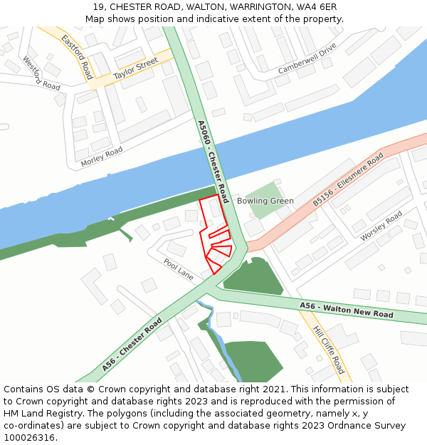 19, CHESTER ROAD, WALTON, WARRINGTON, WA4 6ER: Location map and indicative extent of plot