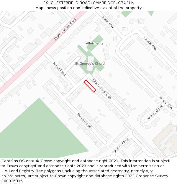 19, CHESTERFIELD ROAD, CAMBRIDGE, CB4 1LN: Location map and indicative extent of plot