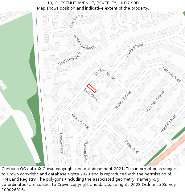 19, CHESTNUT AVENUE, BEVERLEY, HU17 9RB: Location map and indicative extent of plot