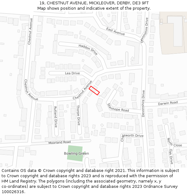 19, CHESTNUT AVENUE, MICKLEOVER, DERBY, DE3 9FT: Location map and indicative extent of plot