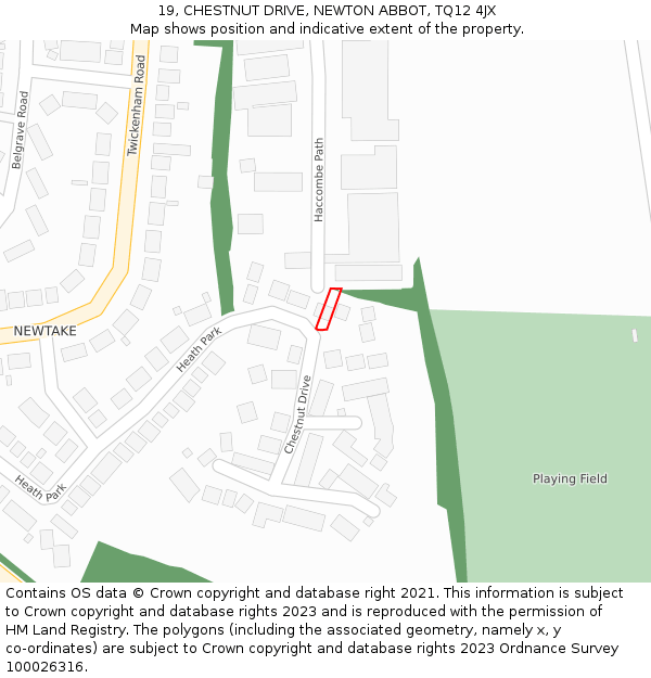 19, CHESTNUT DRIVE, NEWTON ABBOT, TQ12 4JX: Location map and indicative extent of plot