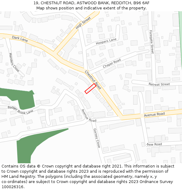 19, CHESTNUT ROAD, ASTWOOD BANK, REDDITCH, B96 6AF: Location map and indicative extent of plot