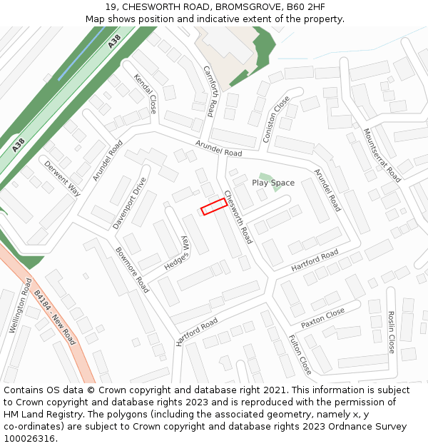 19, CHESWORTH ROAD, BROMSGROVE, B60 2HF: Location map and indicative extent of plot