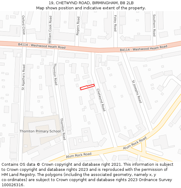 19, CHETWYND ROAD, BIRMINGHAM, B8 2LB: Location map and indicative extent of plot