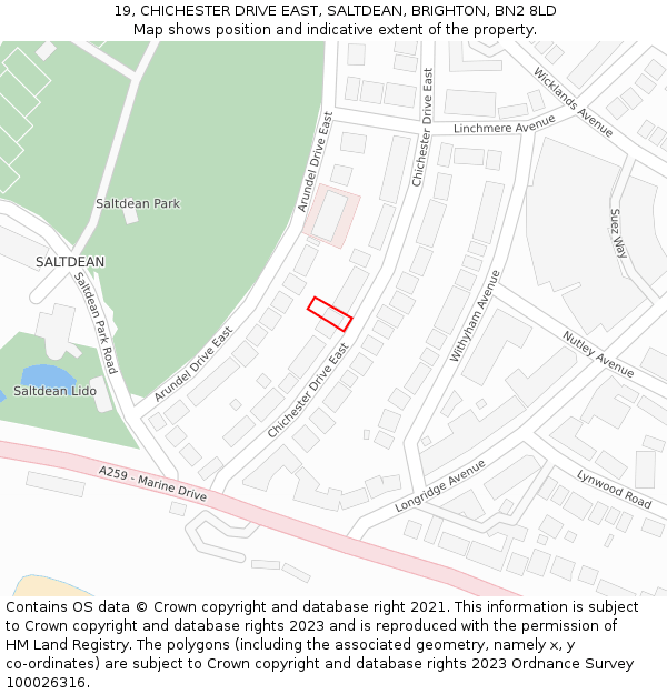 19, CHICHESTER DRIVE EAST, SALTDEAN, BRIGHTON, BN2 8LD: Location map and indicative extent of plot