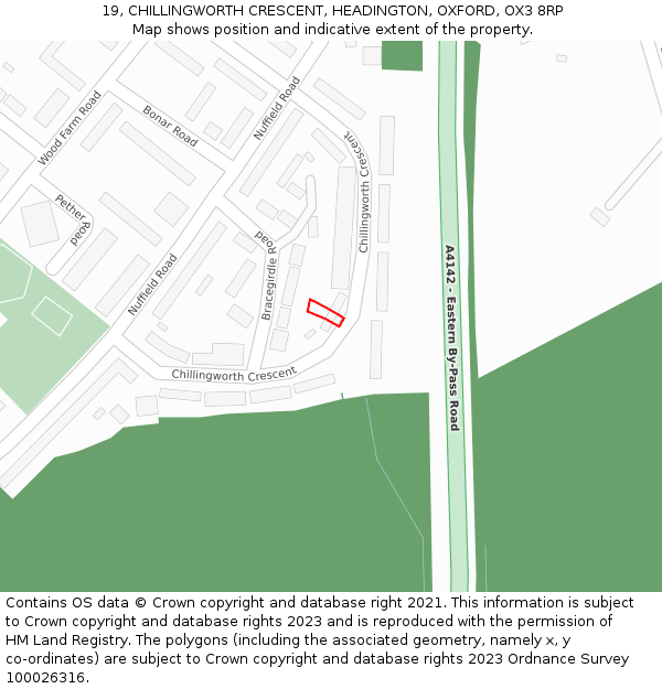 19, CHILLINGWORTH CRESCENT, HEADINGTON, OXFORD, OX3 8RP: Location map and indicative extent of plot