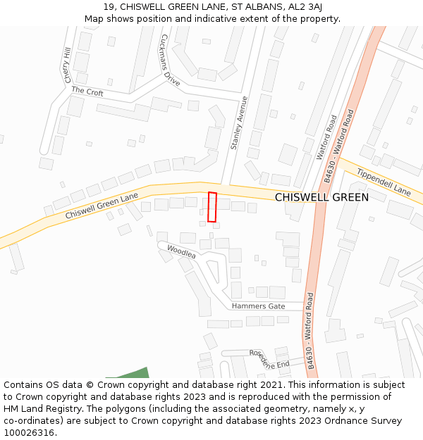 19, CHISWELL GREEN LANE, ST ALBANS, AL2 3AJ: Location map and indicative extent of plot