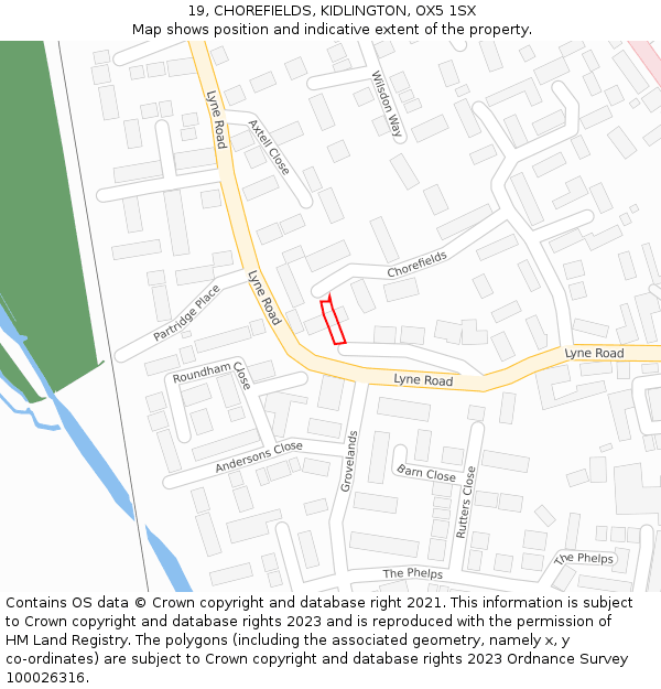 19, CHOREFIELDS, KIDLINGTON, OX5 1SX: Location map and indicative extent of plot