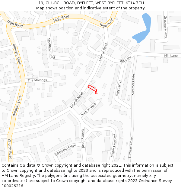 19, CHURCH ROAD, BYFLEET, WEST BYFLEET, KT14 7EH: Location map and indicative extent of plot