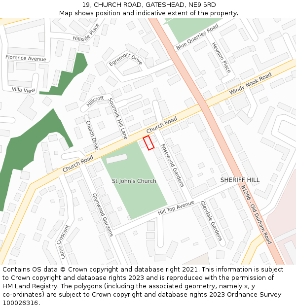 19, CHURCH ROAD, GATESHEAD, NE9 5RD: Location map and indicative extent of plot