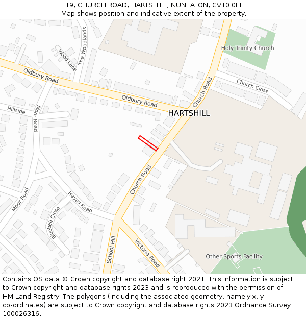 19, CHURCH ROAD, HARTSHILL, NUNEATON, CV10 0LT: Location map and indicative extent of plot