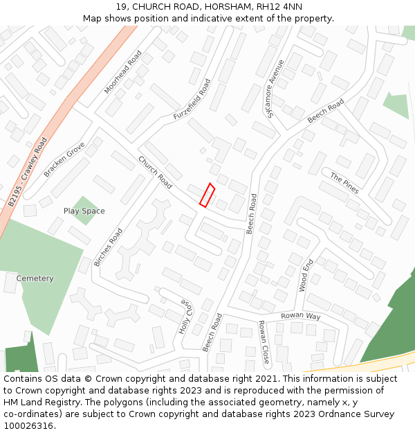 19, CHURCH ROAD, HORSHAM, RH12 4NN: Location map and indicative extent of plot