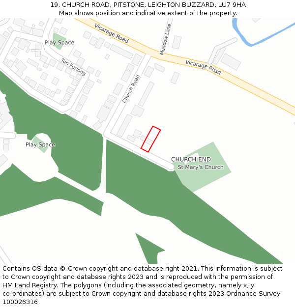 19, CHURCH ROAD, PITSTONE, LEIGHTON BUZZARD, LU7 9HA: Location map and indicative extent of plot