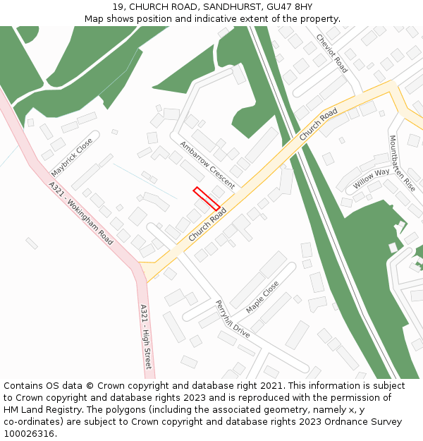 19, CHURCH ROAD, SANDHURST, GU47 8HY: Location map and indicative extent of plot