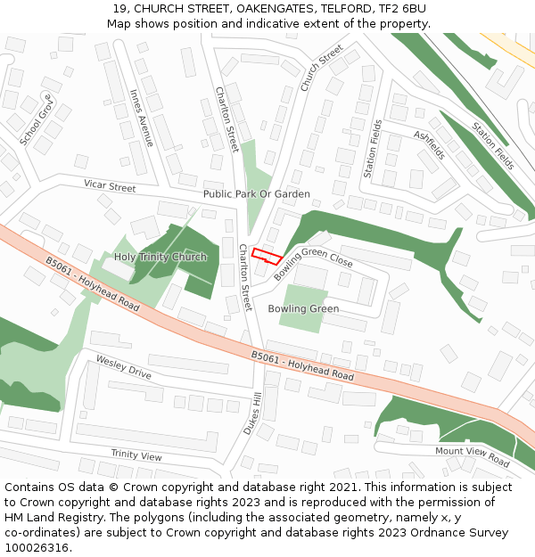 19, CHURCH STREET, OAKENGATES, TELFORD, TF2 6BU: Location map and indicative extent of plot