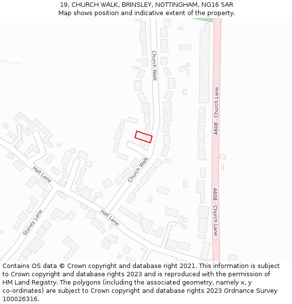 19, CHURCH WALK, BRINSLEY, NOTTINGHAM, NG16 5AR: Location map and indicative extent of plot