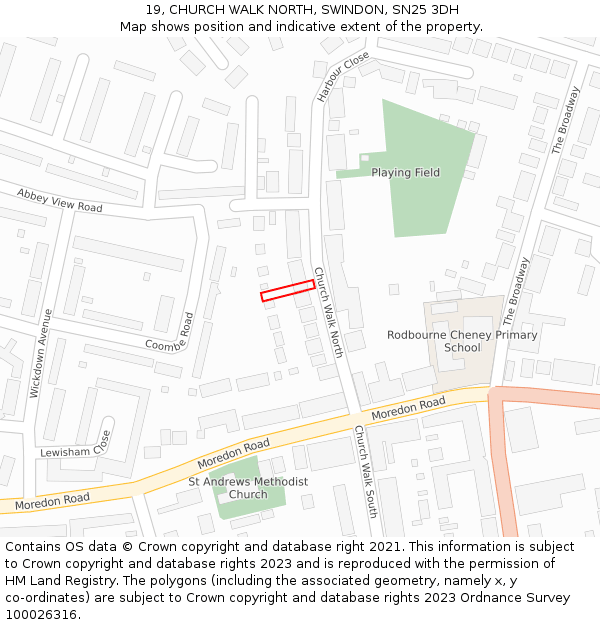 19, CHURCH WALK NORTH, SWINDON, SN25 3DH: Location map and indicative extent of plot