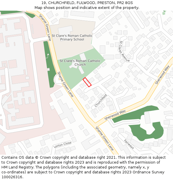 19, CHURCHFIELD, FULWOOD, PRESTON, PR2 8GS: Location map and indicative extent of plot