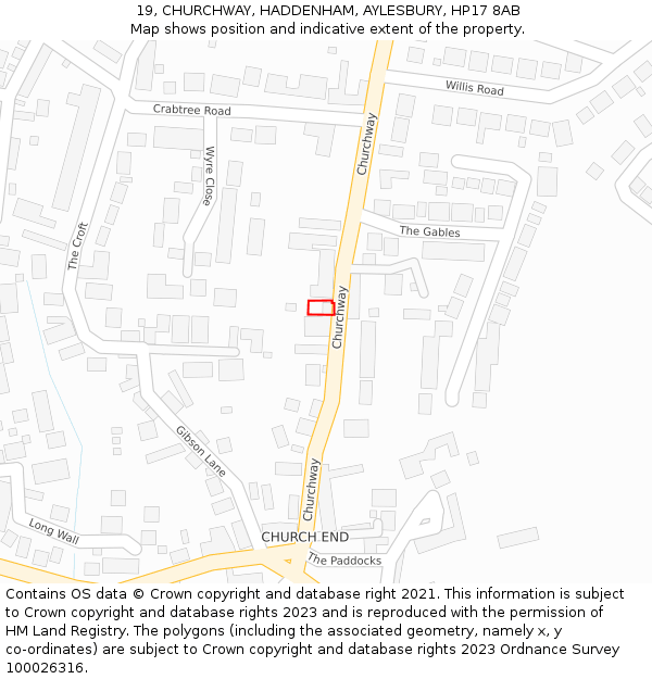 19, CHURCHWAY, HADDENHAM, AYLESBURY, HP17 8AB: Location map and indicative extent of plot