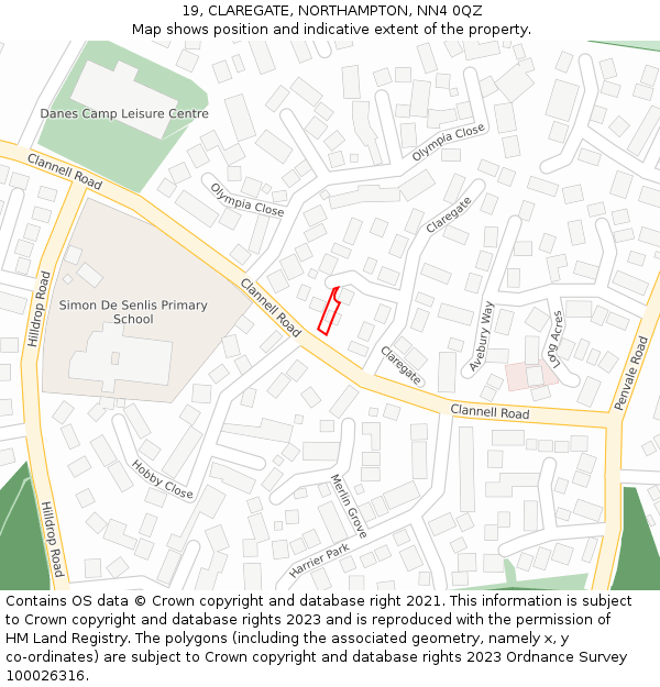 19, CLAREGATE, NORTHAMPTON, NN4 0QZ: Location map and indicative extent of plot