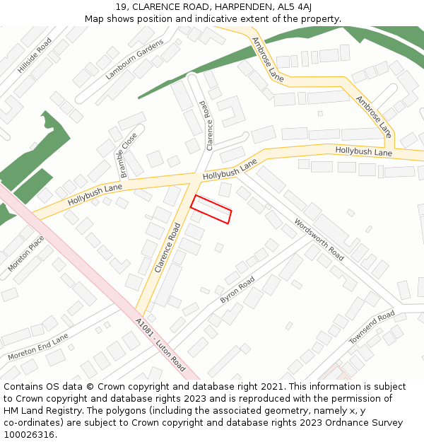 19, CLARENCE ROAD, HARPENDEN, AL5 4AJ: Location map and indicative extent of plot