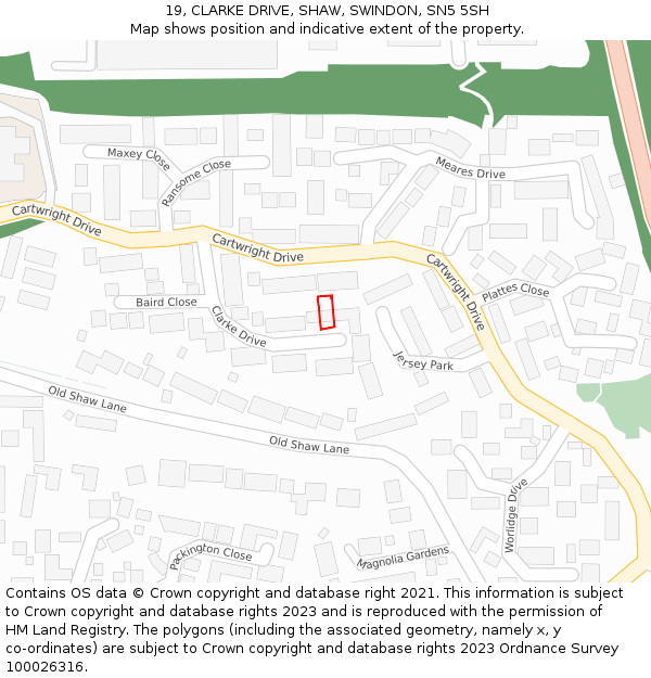 19, CLARKE DRIVE, SHAW, SWINDON, SN5 5SH: Location map and indicative extent of plot