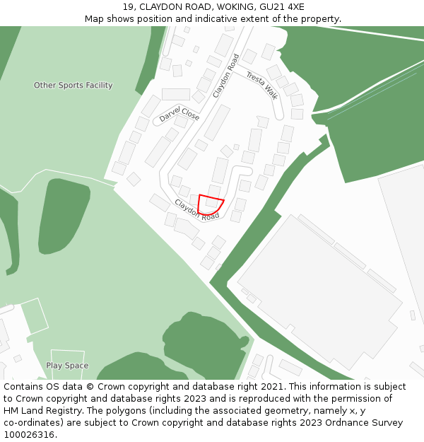 19, CLAYDON ROAD, WOKING, GU21 4XE: Location map and indicative extent of plot