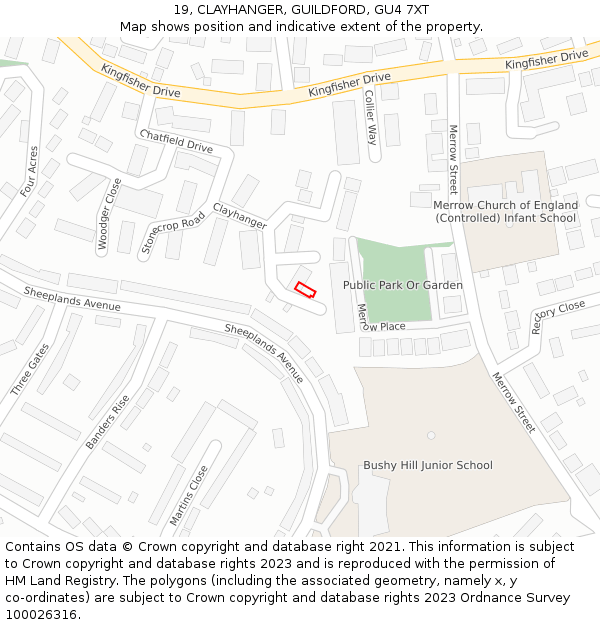 19, CLAYHANGER, GUILDFORD, GU4 7XT: Location map and indicative extent of plot