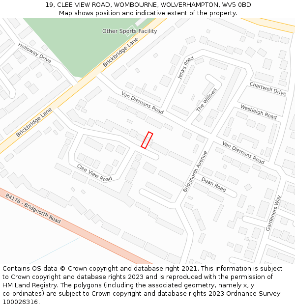 19, CLEE VIEW ROAD, WOMBOURNE, WOLVERHAMPTON, WV5 0BD: Location map and indicative extent of plot