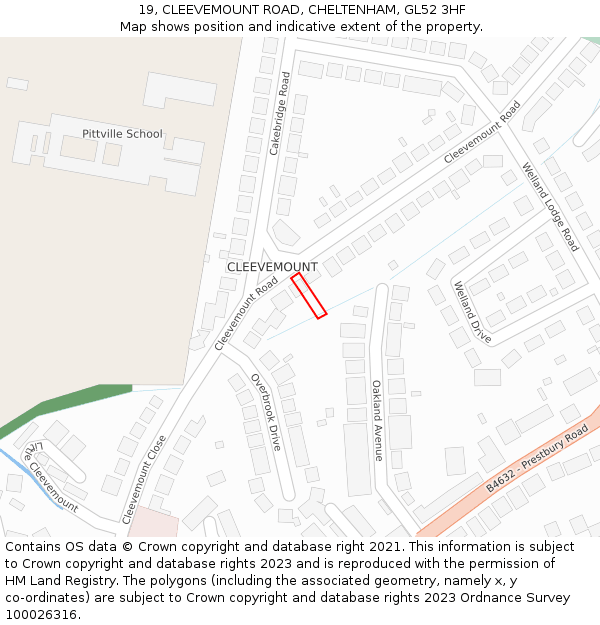 19, CLEEVEMOUNT ROAD, CHELTENHAM, GL52 3HF: Location map and indicative extent of plot