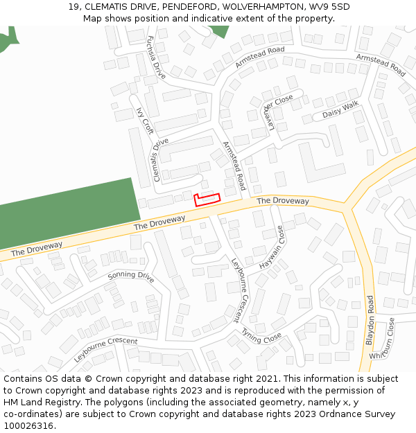 19, CLEMATIS DRIVE, PENDEFORD, WOLVERHAMPTON, WV9 5SD: Location map and indicative extent of plot