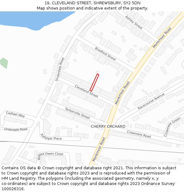 19, CLEVELAND STREET, SHREWSBURY, SY2 5DN: Location map and indicative extent of plot