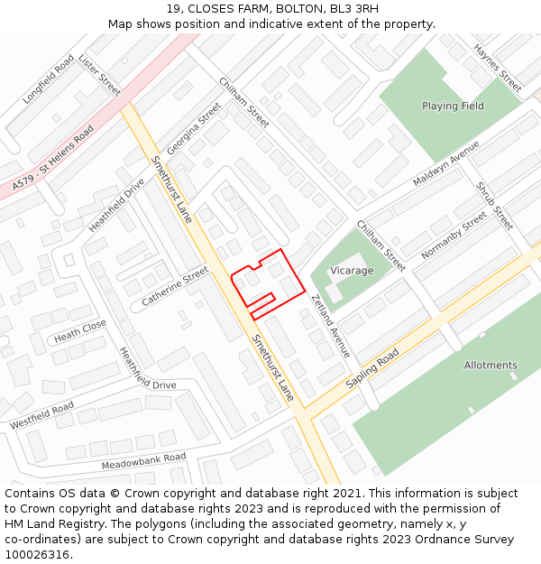 19, CLOSES FARM, BOLTON, BL3 3RH: Location map and indicative extent of plot