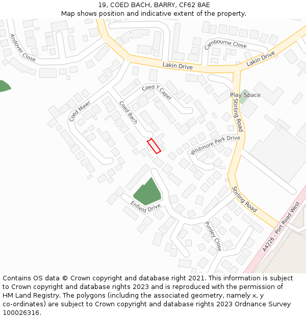 19, COED BACH, BARRY, CF62 8AE: Location map and indicative extent of plot