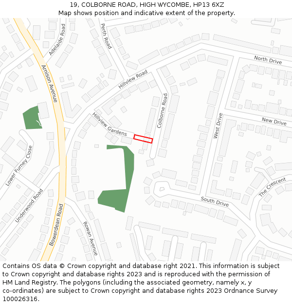 19, COLBORNE ROAD, HIGH WYCOMBE, HP13 6XZ: Location map and indicative extent of plot