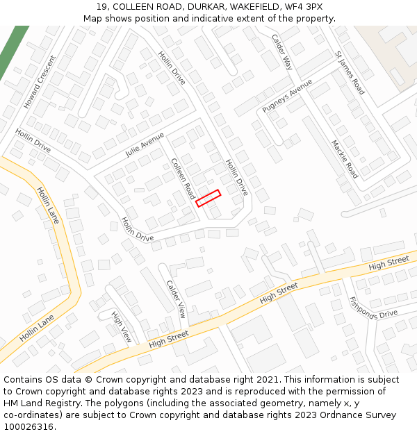 19, COLLEEN ROAD, DURKAR, WAKEFIELD, WF4 3PX: Location map and indicative extent of plot