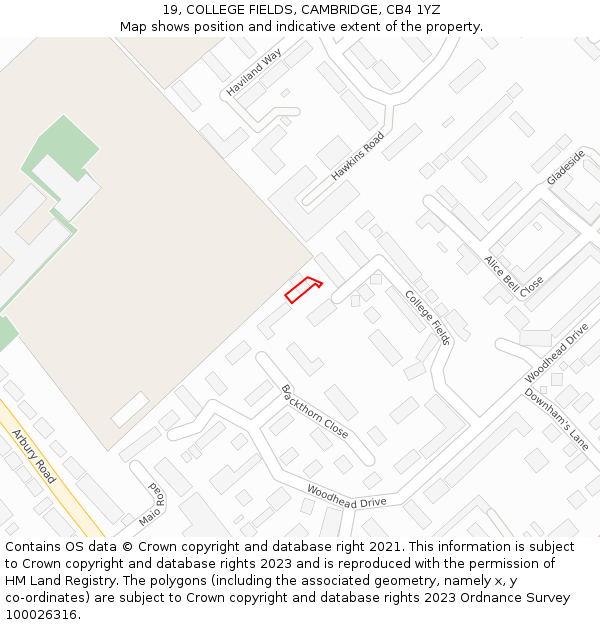 19, COLLEGE FIELDS, CAMBRIDGE, CB4 1YZ: Location map and indicative extent of plot