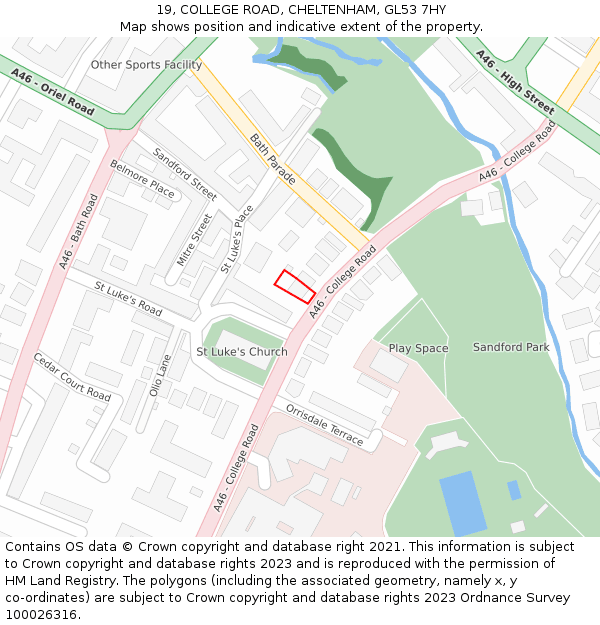 19, COLLEGE ROAD, CHELTENHAM, GL53 7HY: Location map and indicative extent of plot