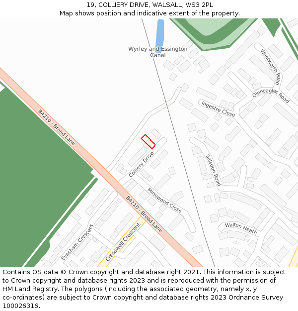 19, COLLIERY DRIVE, WALSALL, WS3 2PL: Location map and indicative extent of plot